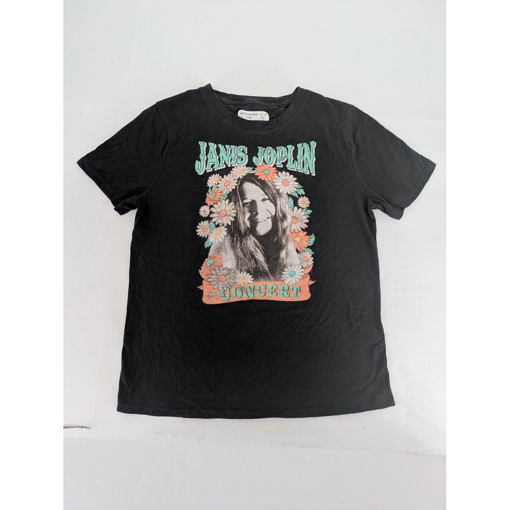 Abercrombie Kids Janis Joplin Graphic T-Shirt Girls 11 12 L Black Band Tee Rock